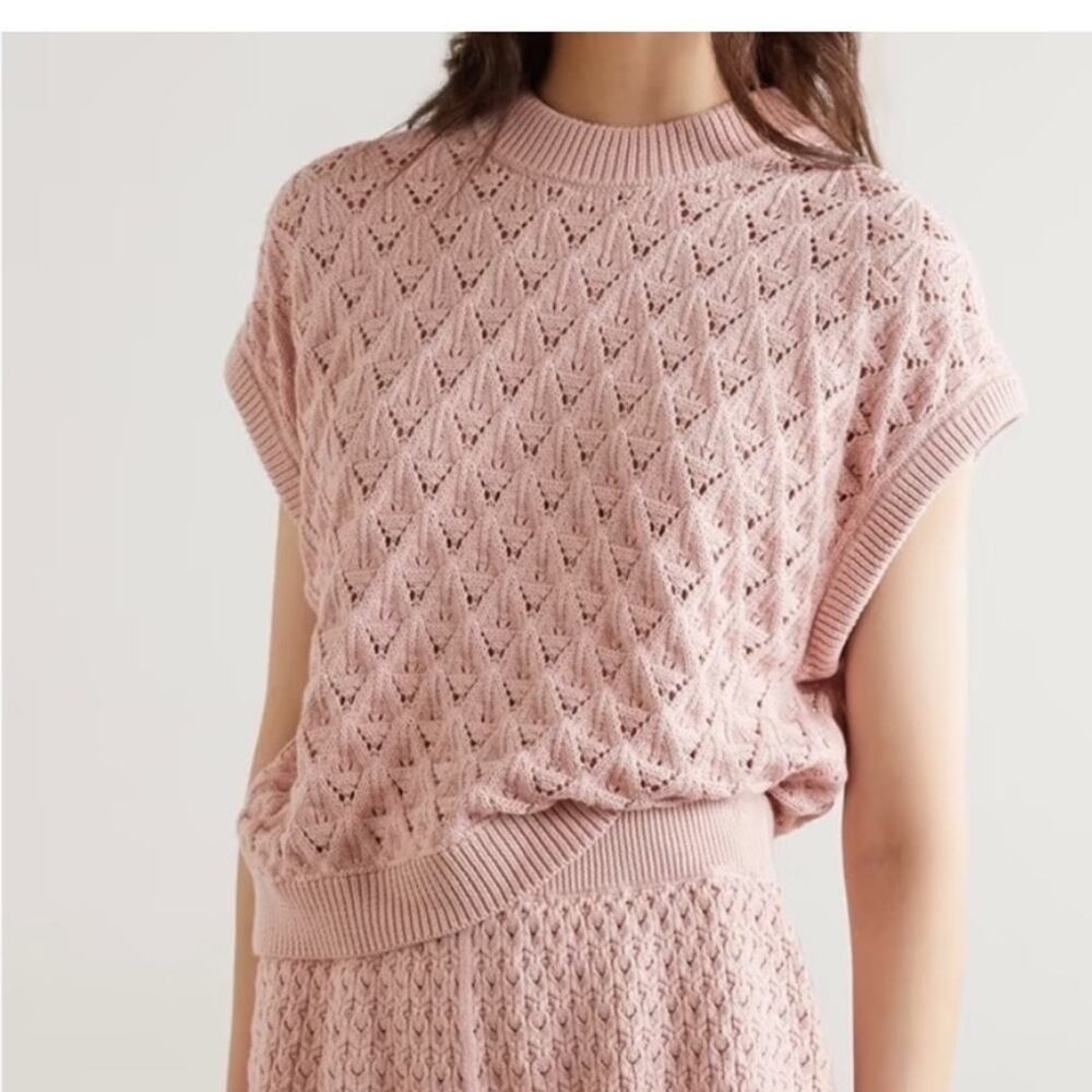 Mr. Mittens Pointelle-Knit Cotton Sweater Vest in Blush XS/S